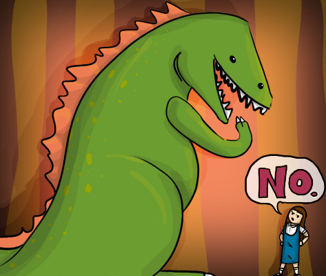 Dinosaur wants to eat you--you say, No!
